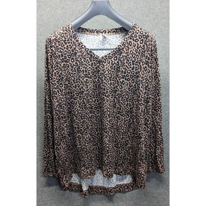 Nordstrom Womens Soft Knit Top Cheetah Print Stretch Shirt V-Neck Size M